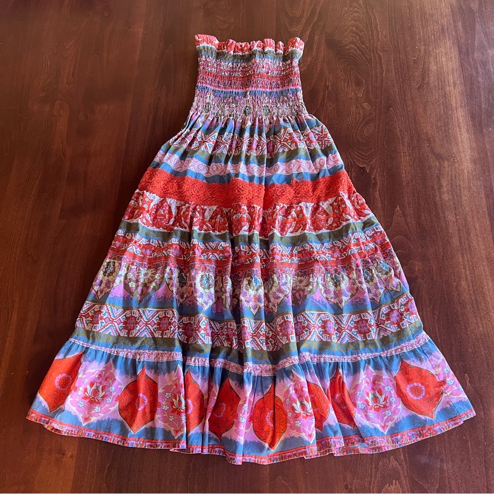 Bohemian Red Floral Tiered Maxi Skirt